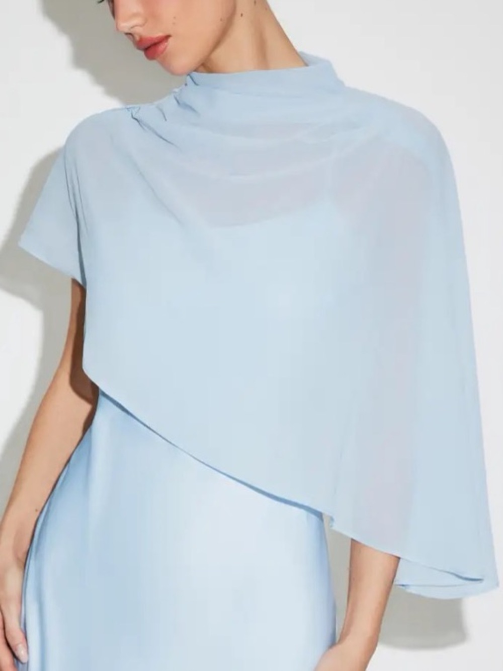 Light Blue High Neck Draped Chiffon Cape